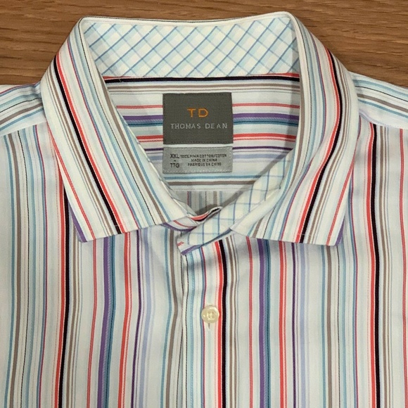 Thomas Dean Striped Long Sleeve Dress Shirt XXL - Picture 5 of 6